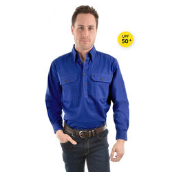 Cobalt Unisex Light Cotton Drill L/Sleeve Shirt Half Placket