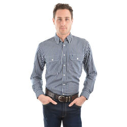 Dark Navy Mens Winton Stripe 2 Pocket L Sleeve Shirt