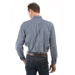 Dark Navy Mens Winton Stripe 2 Pocket L Sleeve Shirt