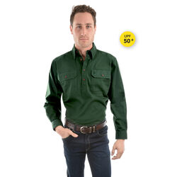 Ivy Green Drill LSleeve Shirt Half Placket XXS 4XL