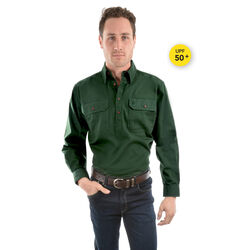 Ivy Green Shirt - Heavy Cotton Drill Half Placket 2-Pockets L/S Shirt