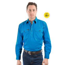 Light Blue Mens Half Placket Light Cotton Shirt