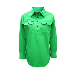 Lime Green Womens Half Placket Light Cotton Long Sleeve Shirt