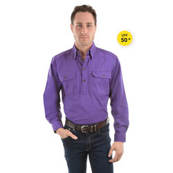 Purple Shirt - Heavy Cotton Drill Half Placket 2-Pockets L/S Shirt