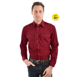 Red Unisex Light Cotton Drill L/Sleeve Shirt Full Placket