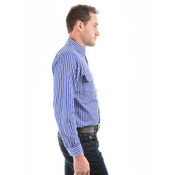 Royal Blue Mens Winton Stripe 2 Pocket L Sleeve Shirt