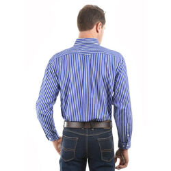 Royal Blue Mens Winton Stripe 2 Pocket L Sleeve Shirt