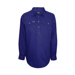 Royal Blue Womens Half Placket Light Cotton Long Sleeve Shirt