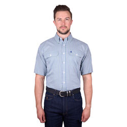 Royal Blue and Green Mens Wentworth Check 2 Pocket S Sleeve Shirt