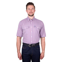 Royal Blue and Red Mens Wentworth Check 2 Pocket S Sleeve Shirt