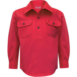 Kid's Heavy Cotton Drill Half Placket Long Sleeve Shirt