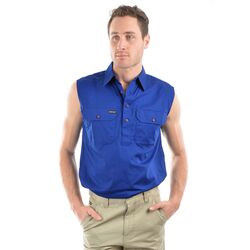 Shirt  Mens Half Placket Light Cotton Sleeveless Shirt