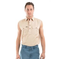 Shirt  Mens Half Placket Light Cotton Sleeveless Shirt