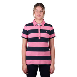 Soft Pink and Dark Navy Womens Rachel Stripe Short Sleeve Polo