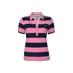 Soft Pink and Dark Navy Womens Rachel Stripe Short Sleeve Polo
