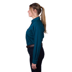 Teal Womens Light Cotton Drill L Sleeve Shirt Half Placket Contrast Trim