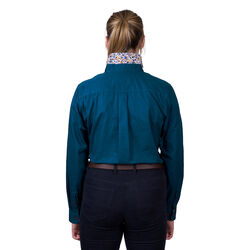 Teal Womens Light Cotton Drill L Sleeve Shirt Half Placket Contrast Trim