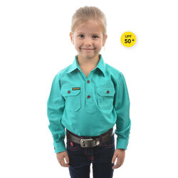 Turquoise Kids Half Placket Light Cotton Shirt