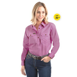 Violet Womens Half Placket Light Cotton Long Sleeve Shirt