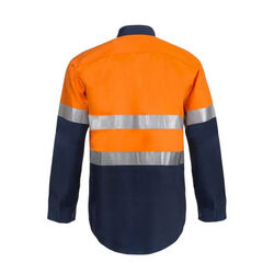 WORKCRAFT  LIGHTWEIGHT HI VIS TWO TONE LONG SLEEVE VENTED COTTON DRILL SHIRT WIT