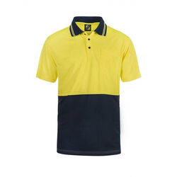 WORKCRAFT  MENS  HI VIS TWO TONE SHORT SLEEVE MICROMESH POLO WITH POCKET