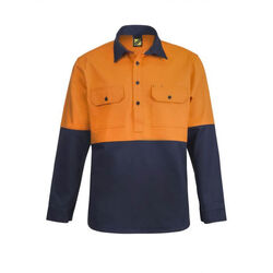 WORKCRAFT - MENS - HEAVY DUTY HYBRID TWO TONE HALF PLACKET COTTON DRILL SHIRT WI