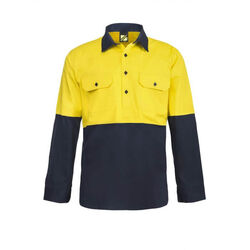 WORKCRAFT   MENS   HI VIS TWO TONE HALF PLACKET COTTON DRILL SHIRT