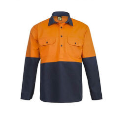 WORKCRAFT   MENS   HI VIS TWO TONE HALF PLACKET COTTON DRILL SHIRT