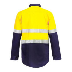 WORKCRAFT   MENS   HI VIS TWO TONE HALF PLACKET COTTON DRILL SHIRT WITH SEMI GUS