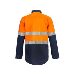 WORKCRAFT   MENS   HI VIS TWO TONE HALF PLACKET COTTON DRILL SHIRT WITH SEMI GUS