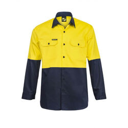 WORKCRAFT - MENS - HI VIS TWO TONE LONG SLEEVE COTTON DRILL SHIRT