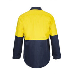 WORKCRAFT   MENS   HI VIS TWO TONE LONG SLEEVE COTTON DRILL SHIRT