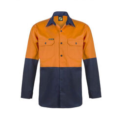 WORKCRAFT   MENS   HI VIS TWO TONE LONG SLEEVE COTTON DRILL SHIRT