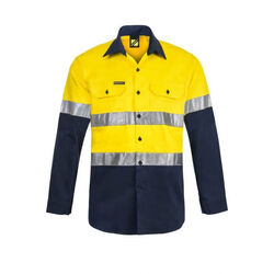 WORKCRAFT   MENS   HI VIS TWO TONE LONG SLEEVE COTTON DRILL SHIRT WITH CSR REFLE