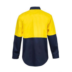 WORKCRAFT   MENS   HI VIS TWO TONE LONG SLEEVE COTTON DRILL SHIRT WITH PRESS STU