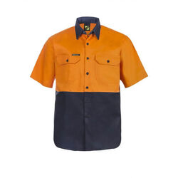 WORKCRAFT   MENS   HI VIS TWO TONE SHORT SLEEVE COTTON DRILL SHIRT