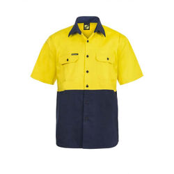 WORKCRAFT   MENS   HI VIS TWO TONE SHORT SLEEVE COTTON DRILL SHIRT