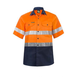 WORKCRAFT - MENS - HI VIS TWO TONE SHORT SLEEVE COTTON DRILL SHIRT WITH CSR REFL