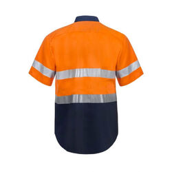 WORKCRAFT   MENS   HI VIS TWO TONE SHORT SLEEVE COTTON DRILL SHIRT WITH CSR REFL