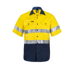 WORKCRAFT   MENS   HI VIS TWO TONE SHORT SLEEVE COTTON DRILL SHIRT WITH CSR REFL