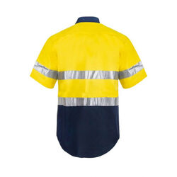 WORKCRAFT   MENS   HI VIS TWO TONE SHORT SLEEVE COTTON DRILL SHIRT WITH CSR REFL