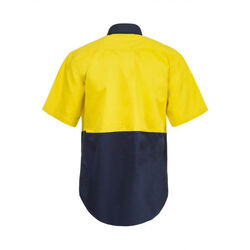 WORKCRAFT   MENS   HI VIS TWO TONE SHORT SLEEVE COTTON DRILL SHIRT WITH PRESS ST