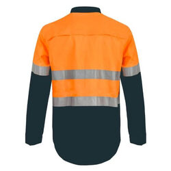 WORKCRAFT   MENS   LIGHTWEIGHT HI VIS TWO TONE HALF PLACKET VENTED COTTON DRILL 