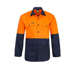 WORKCRAFT - MENS - LIGHTWEIGHT HI VIS TWO TONE LONG SLEEVE VENTED COTTON DRILL S