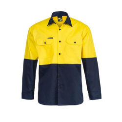 WORKCRAFT   MENS   LIGHTWEIGHT HI VIS TWO TONE LONG SLEEVE VENTED COTTON DRILL S