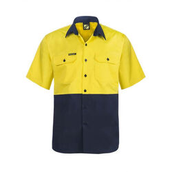 WORKCRAFT   MENS   LIGHTWEIGHT HI VIS TWO TONE SHORT SLEEVE VENTED COTTON DRILL 