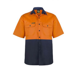 WORKCRAFT   MENS   LIGHTWEIGHT HI VIS TWO TONE SHORT SLEEVE VENTED COTTON DRILL 