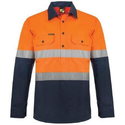 WORKCRAFT -  MENS - HEAVY DUTY HYBRID TWO TONE HALF PLACKET COTTON DRILL SHIRT W