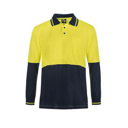WORKCRAFT  - POLOS - HI VIS TWO TONE LONG SLEEVE MICROMESH POLO WITH POCKET
