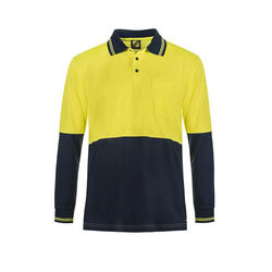 WORKCRAFT  - POLOS - HI VIS TWO TONE LONG SLEEVE MICROMESH POLO WITH POCKET